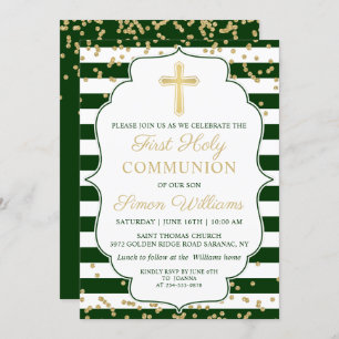 Invitation Parties scintillant d'or Vert rayé Première Sainte
