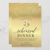 Invitation Parties scintillant d'or Vin Verre Fleurs de répét (Devant / Derrière)