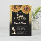 Invitation Parties scintillant d'or, Vin, Verre, Fleurs de so (Debout devant)