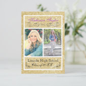 Invitation Parties scintillant d'or violet 3x5 Grad Faire-par (Debout devant)