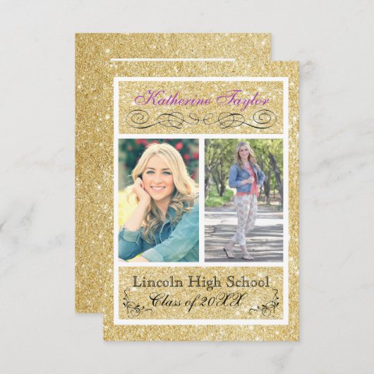 Invitation Parties scintillant d'or violet 3x5 Grad Faire-par (Devant / Derrière)