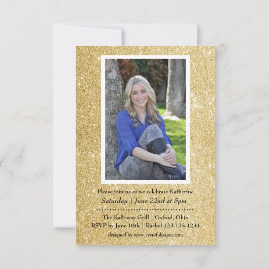 Invitation Parties scintillant d'or violet 3x5 Grad Faire-par (Dos)