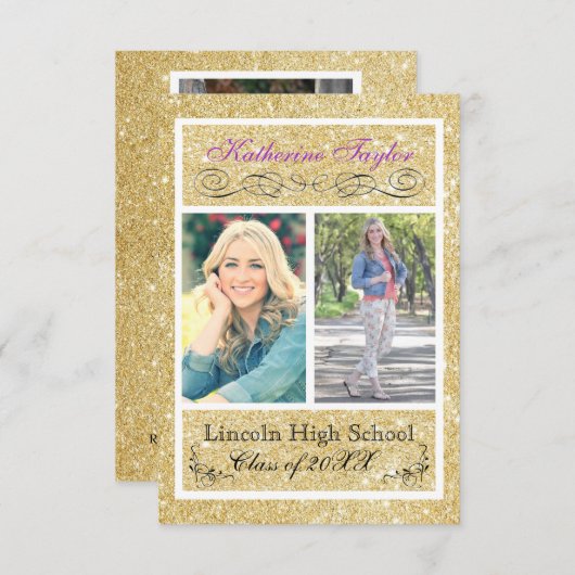 Invitation Parties scintillant d'or violet 3x5 Grad Faire-par (Devant / Derrière)