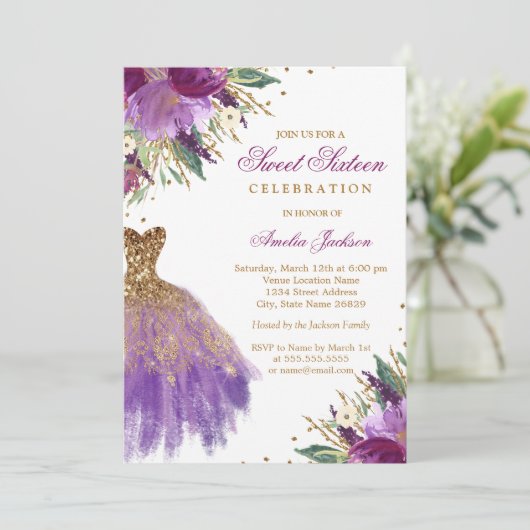 Invitation Parties scintillant d'or violet Amethyst robe Swee (Debout devant)
