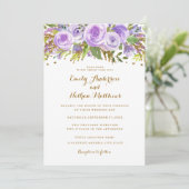 Invitation Parties scintillant d'or violet aquarelle Mariage  (Debout devant)