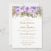 Invitation Parties scintillant d'or violet aquarelle Rose Flo (Devant)