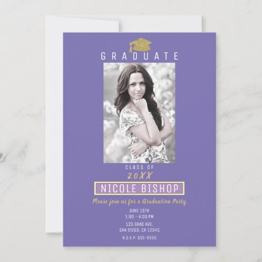 Invitation Parties scintillant d'or violet de marbre glam Par (Devant)