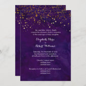 Invitation Parties scintillant d'or violet et de Faux (Devant / Derrière)