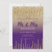 Invitation Parties scintillant d'or violet gouttes script MR  (Devant)