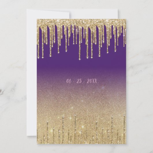 Invitation Parties scintillant d'or violet gouttes script MR  (Dos)