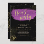 Invitation Parties scintillant d'or violet Hen's Party Invita (Devant / Derrière)