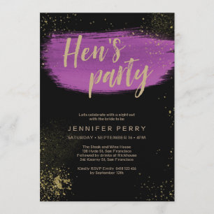 Invitation Parties scintillant d'or violet Hen's Party Invita