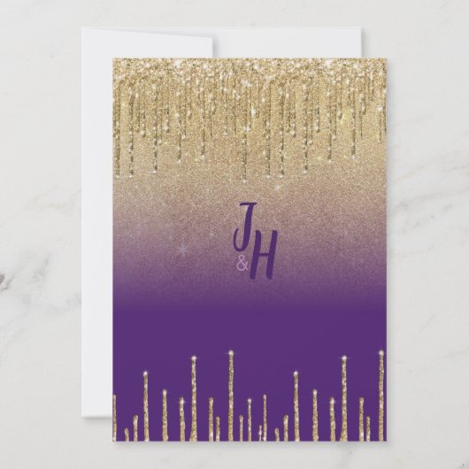 Invitation Parties scintillant d'or violet ombre goutte scrip (Dos)