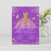 Invitation Parties scintillant d'or violet papillon Gown Quin (Debout devant)