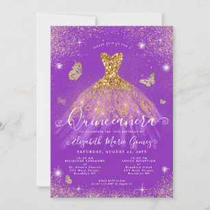 Invitation Parties scintillant d'or violet papillon Gown Quin
