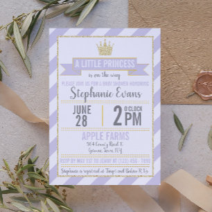 Invitation Parties scintillant d'or violet  princesse Baby sh