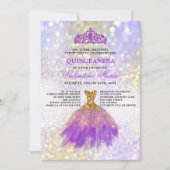 Invitation Parties scintillant d'or violet Quinceaneara Party (Devant)