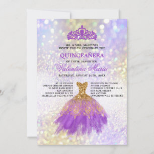 Invitation Parties scintillant d'or violet Quinceaneara Party