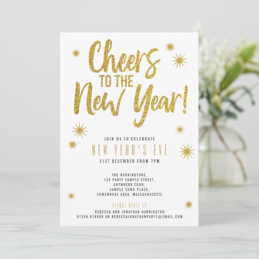 Invitation Parties scintillant d'or White Nouvel An's Eve Par (Debout devant)