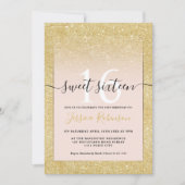 Invitation parties scintillant dorée branchée à l'ombre pink  (Devant)