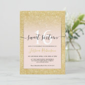 Invitation parties scintillant dorée branchée à l'ombre pink  (Debout devant)