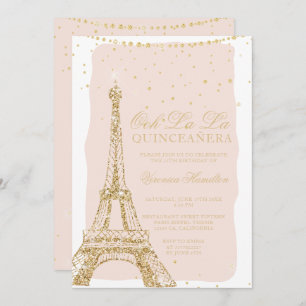 Invitation parties scintillant dorée chic de la tour Eiffel q