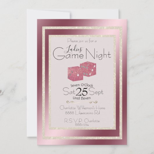 Invitation Parties scintillant dorée de nuit pour dames Dice (Devant)
