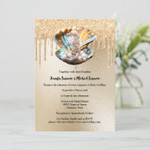 Invitation Parties scintillant dorée en coquille de Seahorse (Debout devant)
