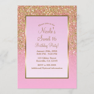 Invitation Parties scintillant dorée et rose Glam Shine Sweet