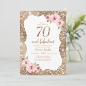 Invitation Parties scintillant dorée étincelante et rose flor (Debout devant)