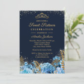 Invitation Parties scintillant dorée  florale Sweet sixteen (Debout devant)