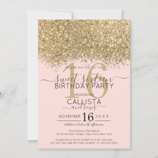 Invitation Parties scintillant dorée moderne de luxe rose Con (Devant)