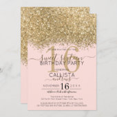 Invitation Parties scintillant dorée moderne de luxe rose Con (Devant / Derrière)