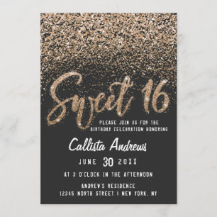 Invitation Parties scintillant dorée noire moderne Ombre Swee