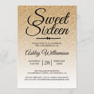 Invitation Parties scintillant dorée Ombre Sweet 16 Anniversa