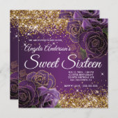 Invitation Parties scintillant dorée violette glam Sweet six (Devant / Derrière)