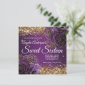 Invitation Parties scintillant dorée violette glam Sweet six (Debout devant)