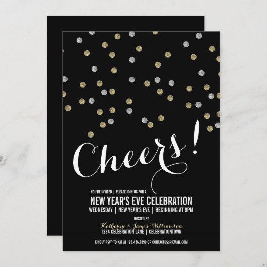 Invitation Parties scintillant Dots Nouvel An Soirée Invitati (Devant / Derrière)