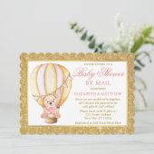 Invitation Parties scintillant d'ours à air chaud rose  par l (Debout devant)