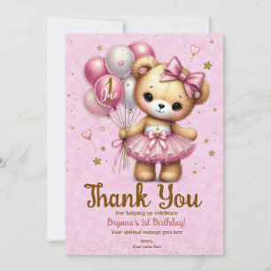 Invitation Parties scintillant d'ours rose Ballerina Merci de