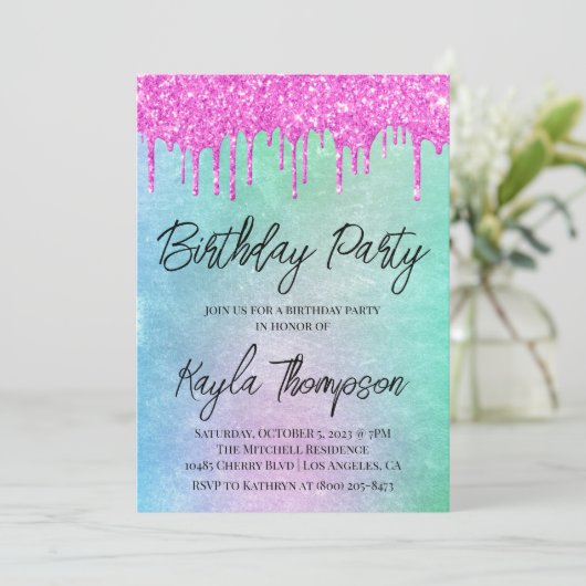 Invitation Parties scintillant Drift Arc-en-ciel Anniversaire (Debout devant)