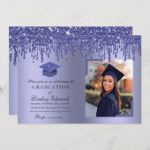 Invitation Parties scintillant Drift Blue Graduation Photo In (Devant / Derrière)