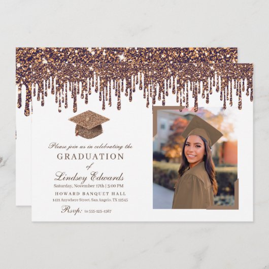 Invitation Parties scintillant Drift Bronze Gold Graduation P (Devant / Derrière)