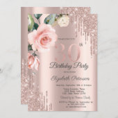 Invitation Parties scintillant Drips Aquarelle Roses 30e anni (Devant / Derrière)