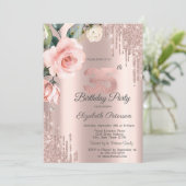 Invitation Parties scintillant Drips Aquarelle Roses 35e anni (Debout devant)