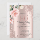 Invitation Parties scintillant Drips Aquarelle Roses 80e anni (Devant)