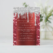 Invitation Parties scintillant Drips Argent Rouge Ruby Bridal (Debout devant)