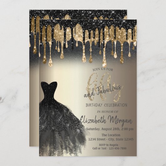Invitation Parties scintillant Drips Black Dress 50e Fabuleux (Devant / Derrière)