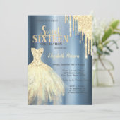 Invitation Parties scintillant Drips Gold Robe Metallic Blue  (Debout devant)