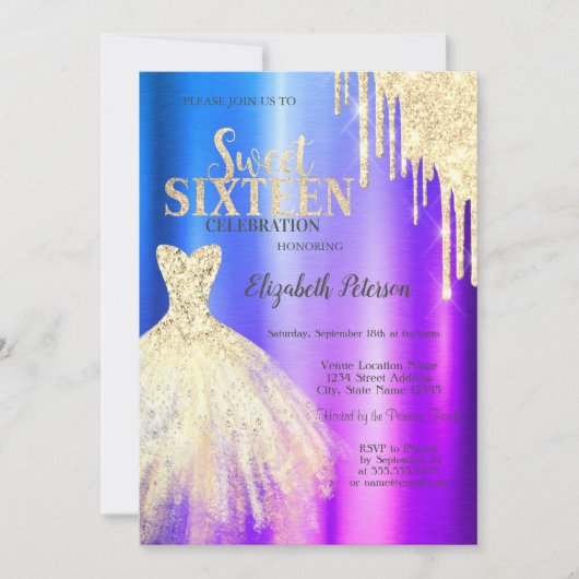 Invitation Parties scintillant Drips Gold Robe Ombre Metallic (Devant)
